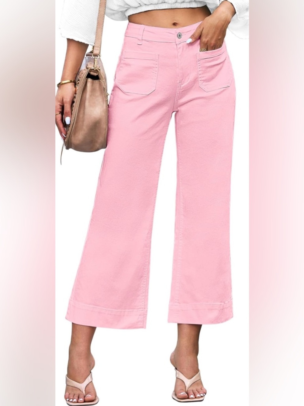 tg|a Blush Pink Button-Front Wide Leg Capris Detail Pants💕